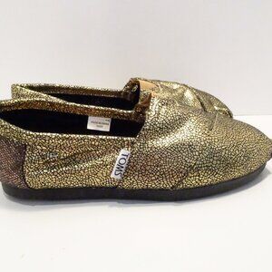 Toms Women’s Size 5 Slip On Shoes Black Gold Metallic Fowler Snakeskin
